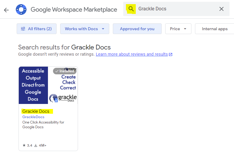 Grackle Docs in Google Marketplace